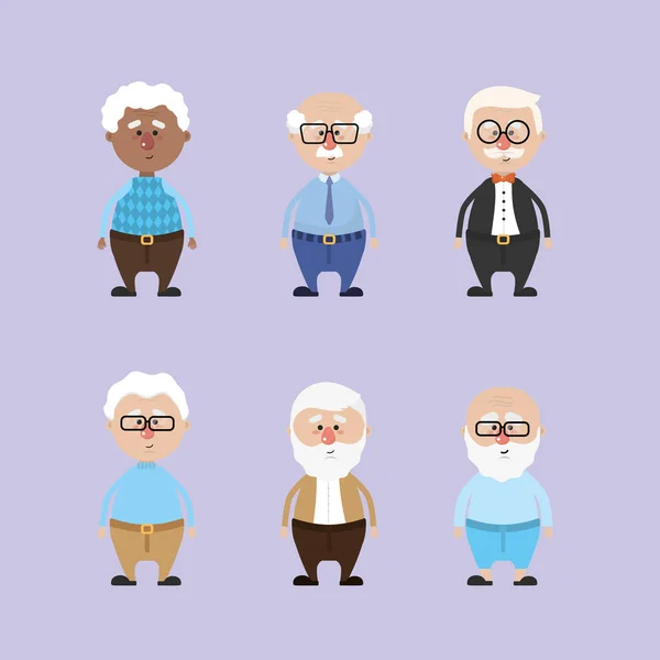 Set Grandparents Hairstyle Clothes Vector Illustration — Stock Vector