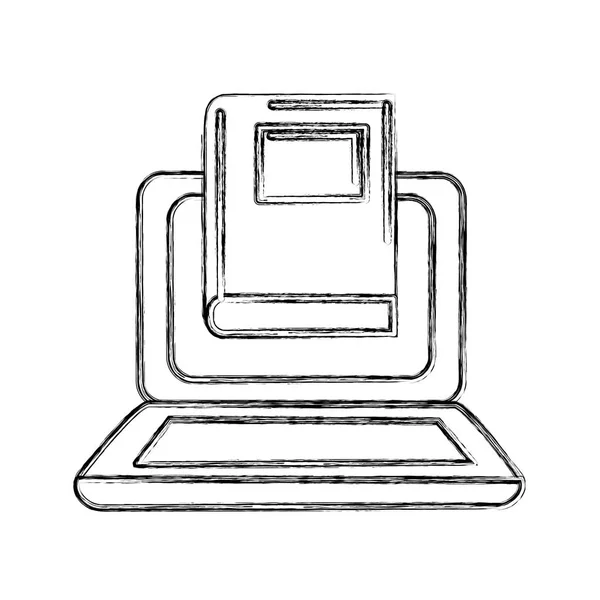 Ordinateur Portable Contour Avec Connaissance Livre Pour Étudier Icône Illustration — Image vectorielle