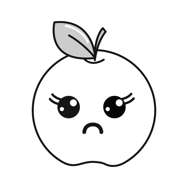 Silueta Kawaii Lindo Fruta Manzana Sorprendida Vector Ilustración — Vector de stock