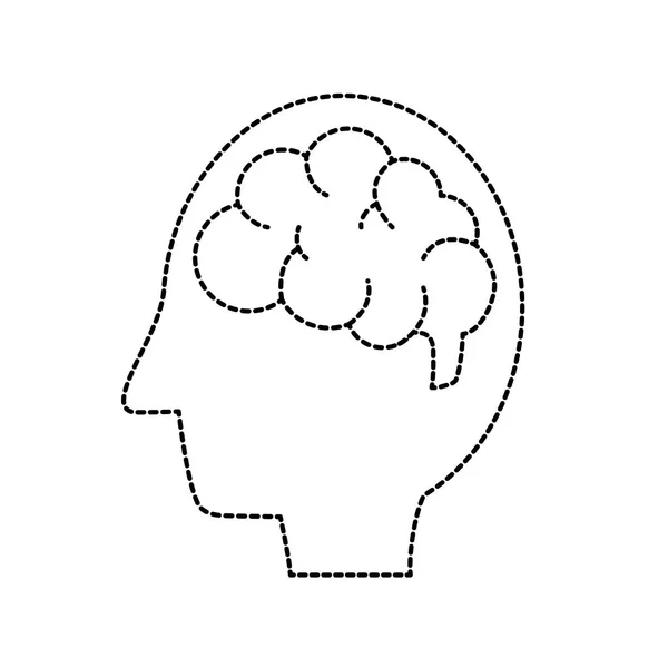 Gepunktete Form Seite Mann Mit Anatomie Gehirn Vektor Illustration — Stockvektor