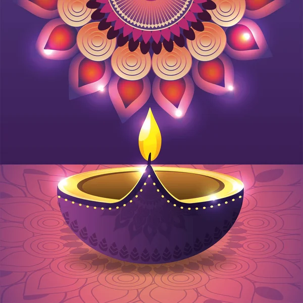 Vassel Iluminado Con Flor Mandala Decoración Vector Ilustración — Vector de stock