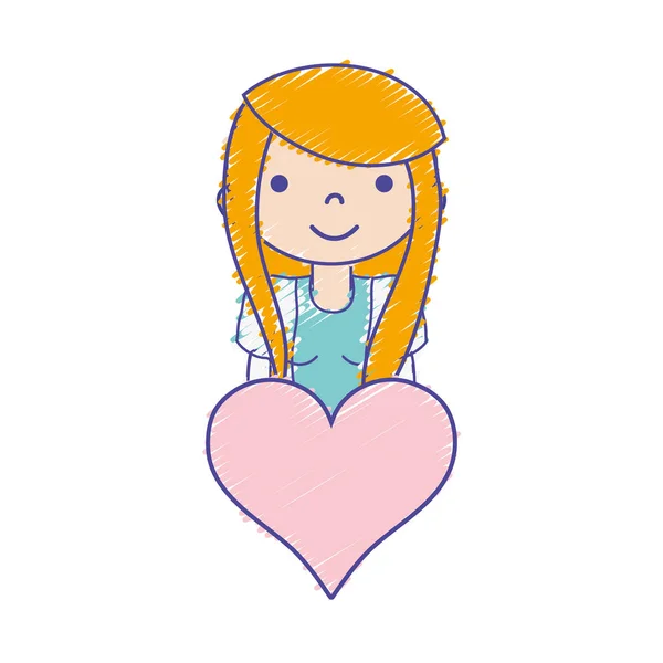 Chica Con Peinado Deasign Corazón Icono Vector Ilustración — Vector de stock