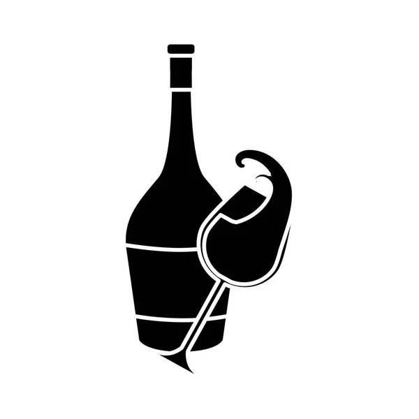 Contorno Vidrio Salpicaduras Botella Vino Icono Vector Diseño Ilustración — Vector de stock