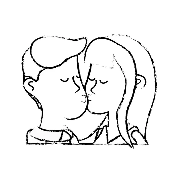 Figure Cute Couple Kissing Romantic Scene Vector Illustration — Stock Vector