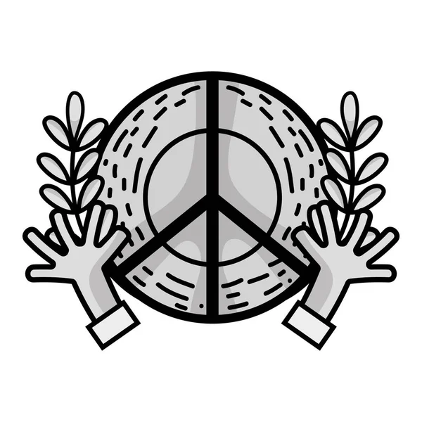 Ligne Hippie Emblème Avec Des Mains Des Branches Dessin Illustration — Image vectorielle