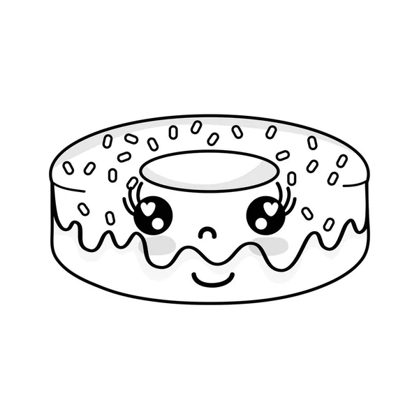 Linie Kawaii Niedlich Glücklich Donut Süß Vektor Illustration — Stockvektor