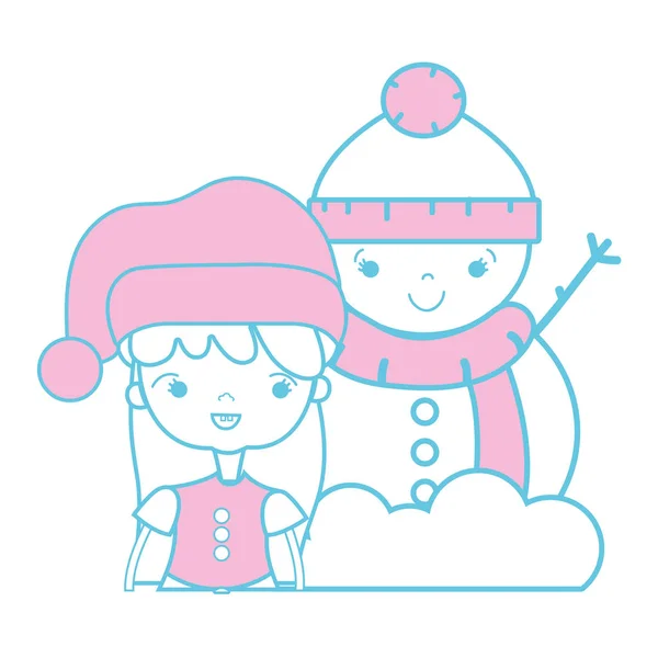 Menina Com Roupas Natal Boneco Neve Desenho Vetor Ilustração —  Vetores de Stock