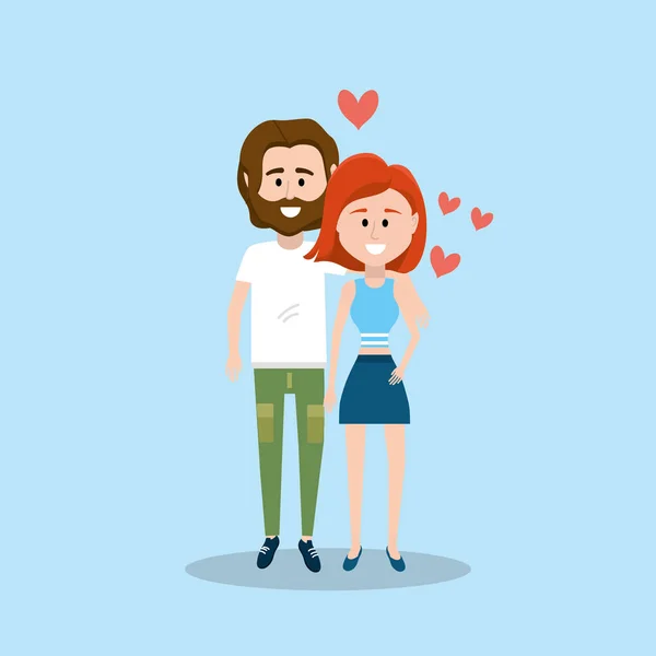 Belleza Pareja Junto Con Corazones Diseño Vector Ilustración — Vector de stock