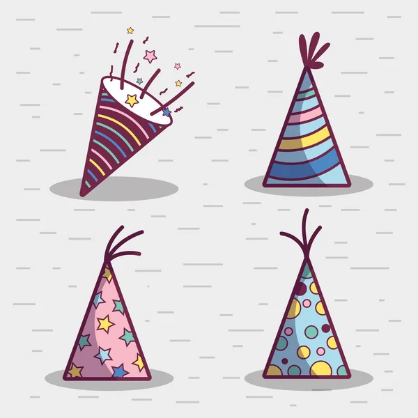 Linea Set Cappello Felice Compleanno Celebrazione Icona Illustrazione Vettoriale — Vettoriale Stock