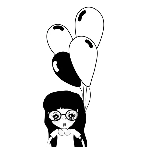 Contorno Linda Chica Con Globos Mano Vector Ilustración — Vector de stock