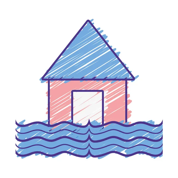 Huis Overstroming Water Ramp Weer Vectorillustratie — Stockvector