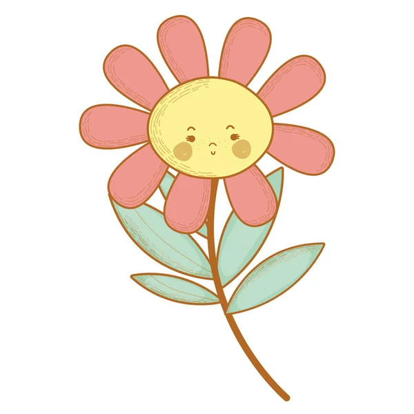 Kawaii Triste Flor Planta Con Mejillas Boca Vector Ilustración Diseño — Vector de stock