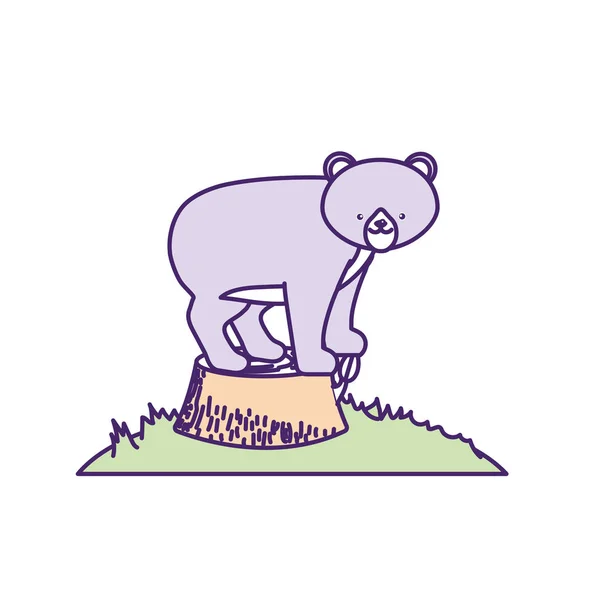 Roztomilý Medvěd Zvíře Pně Dřeva Stromu Vektorové Ilustrace — Stockový vektor