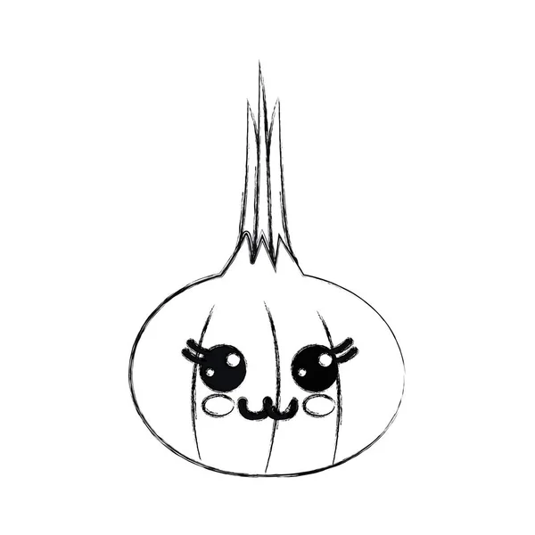 Silhouette Kawaii Cute Happy Onion Vegetable Vector Illustration Design Image — Stock Vector
