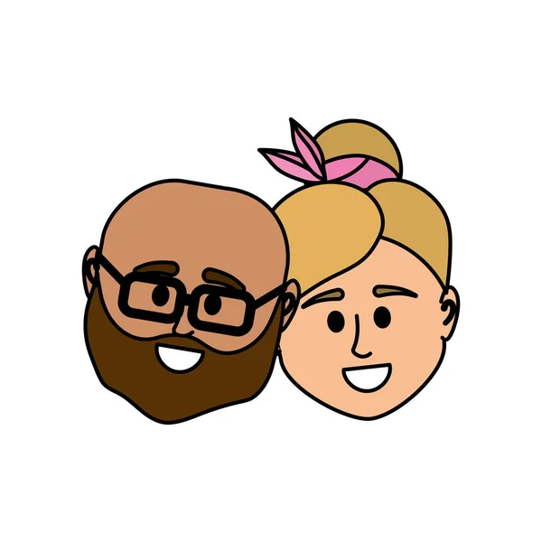 Tête Couple Avec Illustration Vectorielle Conception Coiffure — Image vectorielle