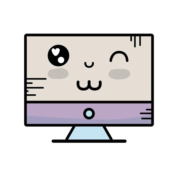 Kawaii Lindo Feliz Computadora Tecnología Vector Ilustración — Vector de stock