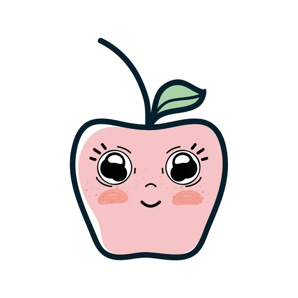 Kawaii Fruta Manzana Feliz Agradable Vector Ilustración — Vector de stock