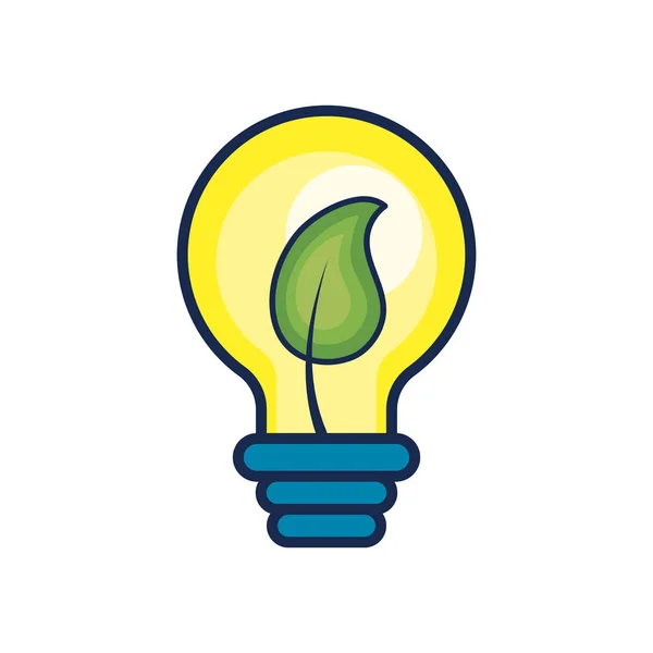 Lamp Met Blad Binnen Aan Ecologische Symbool Vectorillustratie — Stockvector