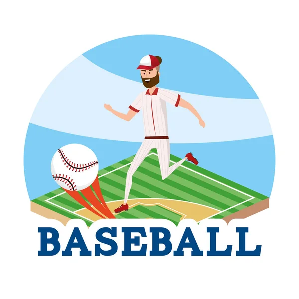 Jugador Béisbol Con Tapa Bola Profesional Vector Ilustración — Vector de stock