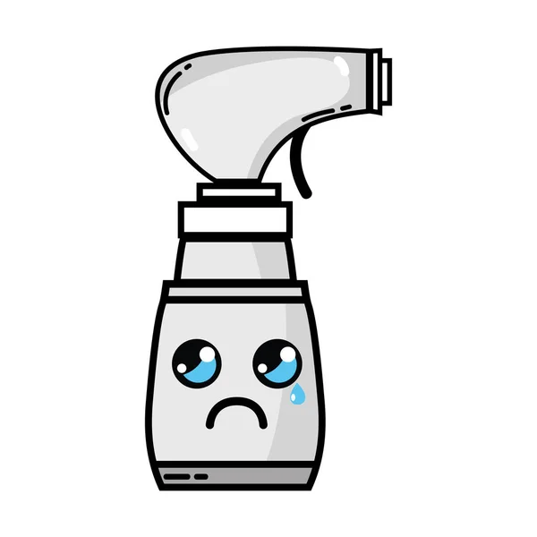 Grijswaarden Kawaii Schattig Huilen Spray Fles Vectorillustratie — Stockvector