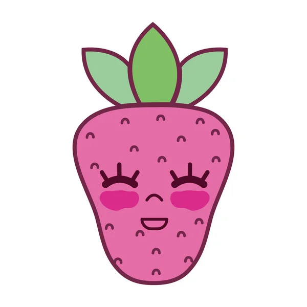 Illustration Vectorielle Fruits Fraise Heureux Mignon Kawaii — Image vectorielle