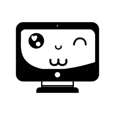 kontur kawaii şirin komik ekran monitör vektör çizim