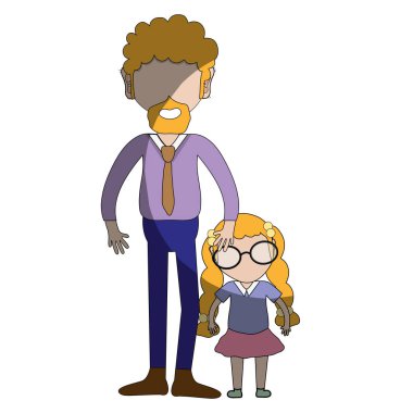 Baba ve kızı beyaz arka plan, vektör çizim üzerinde