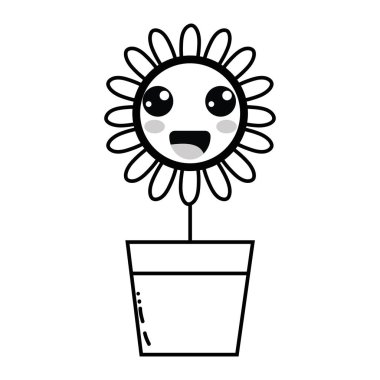 satır kawaii güzellik ve mutlu çiçek bitki vektör çizim