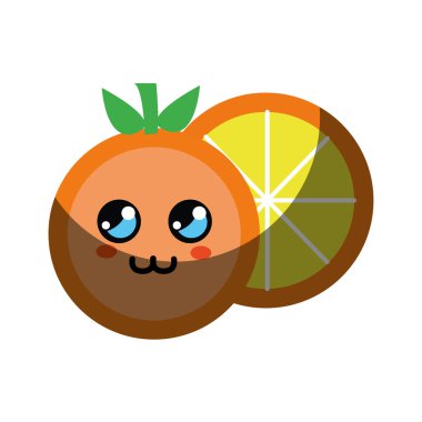 Kawaii şirin düşünme turuncu meyve, vektör çizim