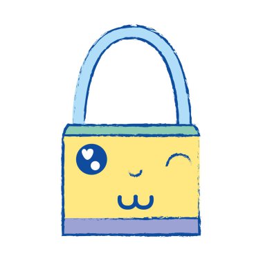 Kawaii şirin komik asma kilit güvenlik vektör çizim