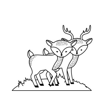 satır sevimli geyik hayvan çift birlikte vektör çizim