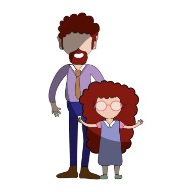 Baba ve kızı beyaz arka plan, vektör çizim üzerinde