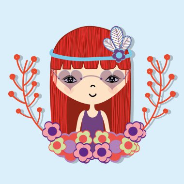 çiçek baş ve dalları çiçek, kadın ile vektör çizim