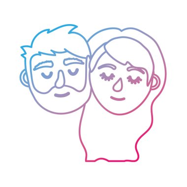 satır çift sevgilisi merkez kapalı gözler ve saç modeli vektör illystration