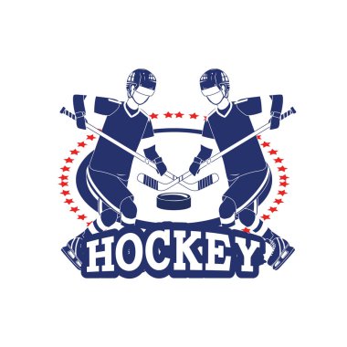 hokey oyuncuları ve profesyonel ekipman vektör çizim ile amblemi