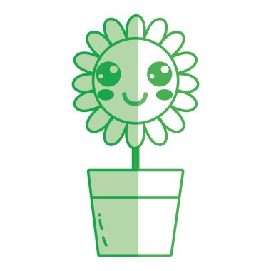 siluet kawaii güzellik ve mutlu çiçek bitki vektör çizim