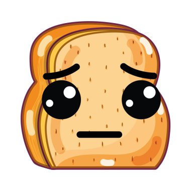 Kawaii şirin üzgün doğranmış ekmek, vektör çizim tasarım