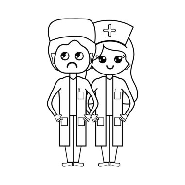 Doktor ve hemşire insanlar vektör çizim yardımcı olmak için sıraya