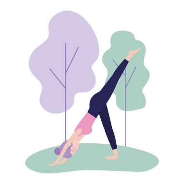 kadın pratik yoga duruş uyum vektör çizim