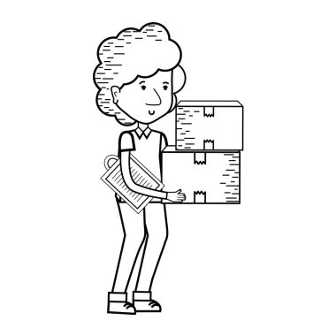 siluet teslimatçı paketleri kutusu dağıtım, vektör çizim ile