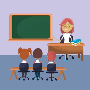 öğretmen kadın Öğrenciler vektör çizim tasarım eğitimli