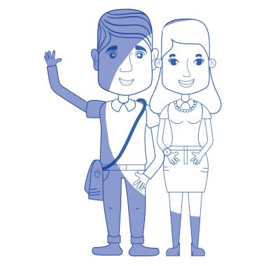 saç modeli ve rahat kıyafetler, vektör çizim ile siluet güzel çift