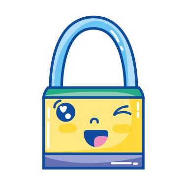 Kawaii şirin komik asma kilit güvenlik vektör çizim