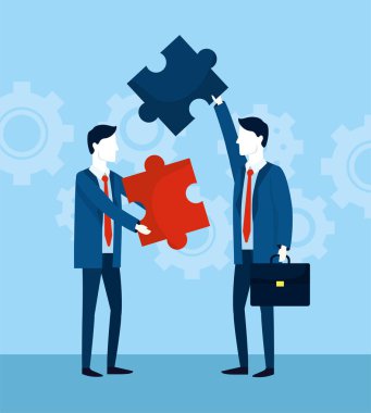 bulmaca strateji ve evrak çantası'nı vektör çizim ile profesyonel iş adamları