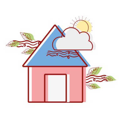 bulut ve güneş doğal hava vektör çizim ile ev