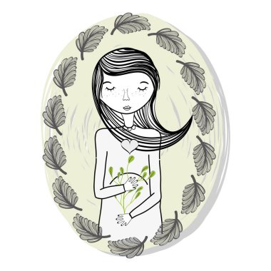 Evet annemle kapalı ve yaprakları, vektör çizim tasarım