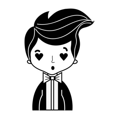 şık takım elbise ve kalp gözleri vektör illusration kontur güzel çocuk