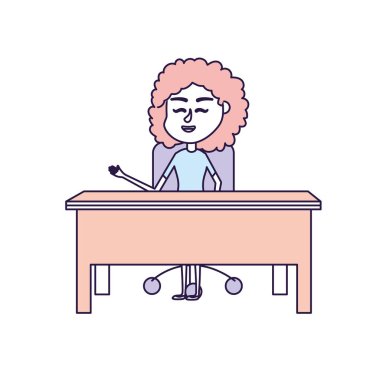 oturma ve öğrenciler vektör çizim için açıklayan kadın öğretmen