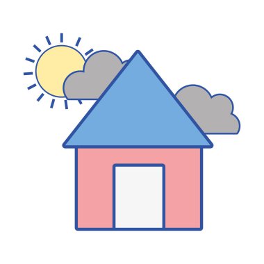 bulutlar ve güneş doğal hava vektör çizim ile ev