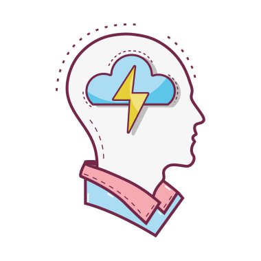 siluet kafa bulut ve ray içinde vektör çizim ile renk